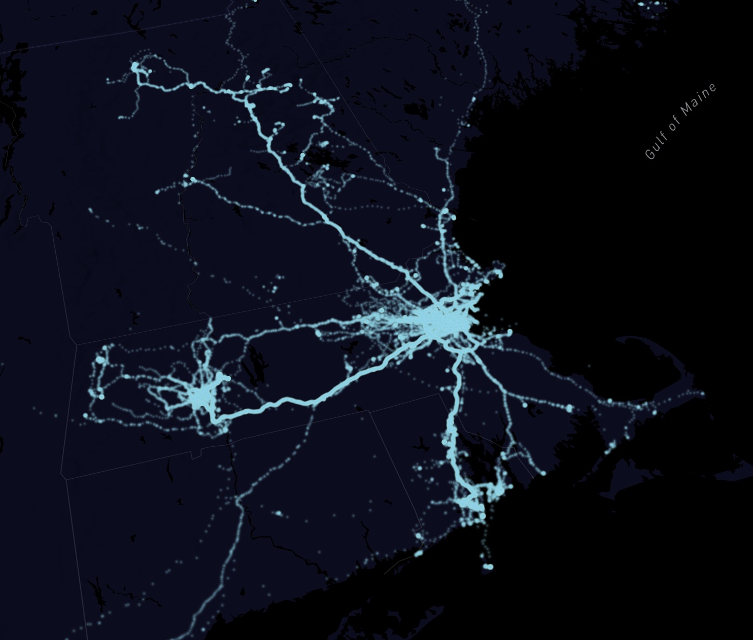 Google Timeline data visualization showing travel history
